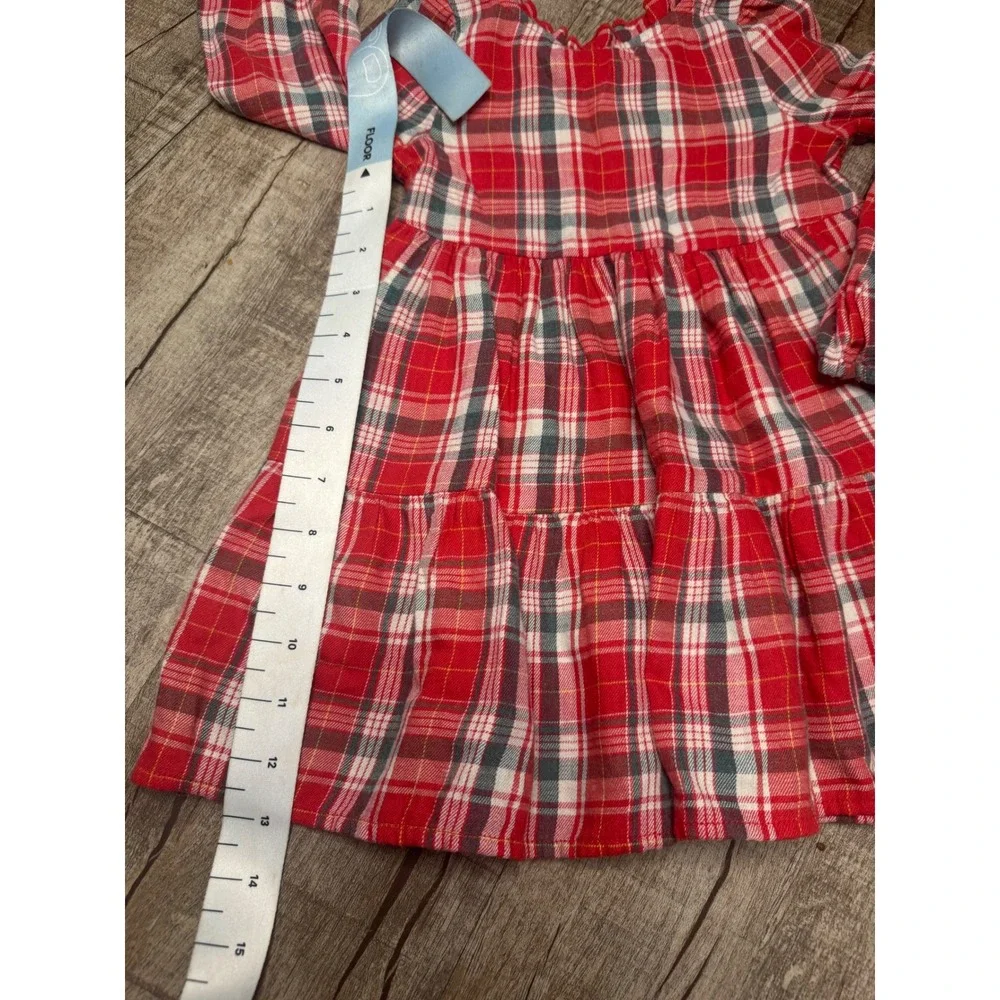 Toddler Girls Red Plaid Tiered Long Sleeve Holiday Dress 2T